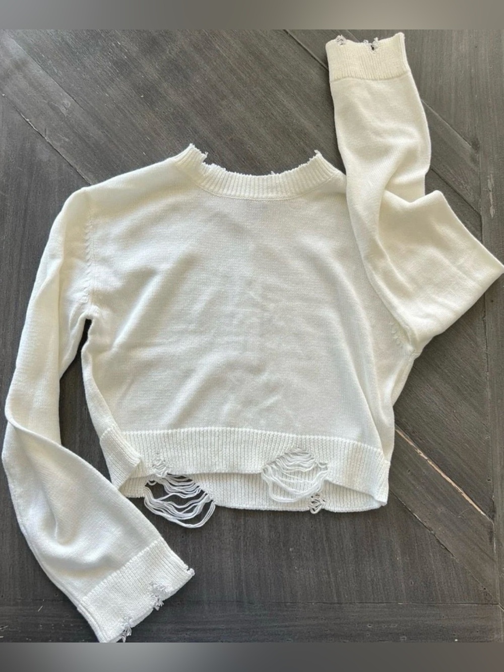 525 America Sweater Womens Size Small Chalk White Cropped Distressed